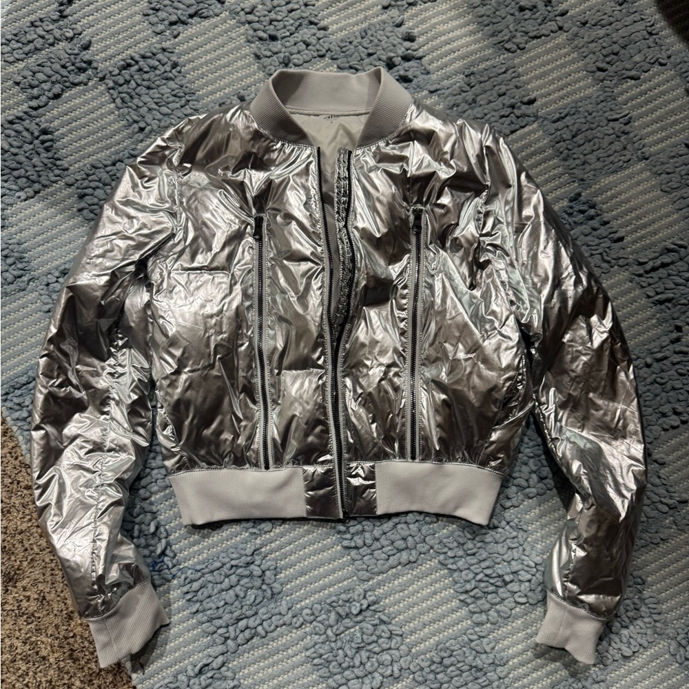 Alo Off Duty Silver Bomber Jacket, Size smalll, down fill - Picture 3 of 8